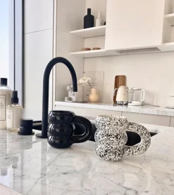 Tom Wohndeko-Modera Thick Ceramic Mug – Modern Ribbed Sculpted Coffee Cup