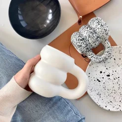 Tom Wohndeko-Modera Thick Ceramic Mug – Modern Ribbed Sculpted Coffee Cup