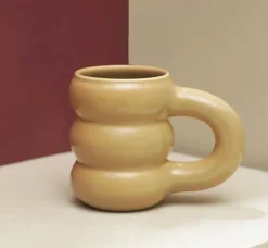 Tom Wohndeko-Modera Thick Ceramic Mug – Modern Ribbed Sculpted Coffee Cup