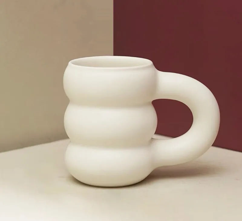 Tom Wohndeko-Modera Thick Ceramic Mug – Modern Ribbed Sculpted Coffee Cup