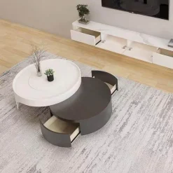 Accent u0026 Adorn Möbel-Modern Dual-Tier Round Coffee Table - Retractable Lounge Design