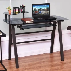 Comfort u0026 Style Möbel-Moderner Schreibtisch mit Metallrahmen und Druckerablage – Home-Office-Arbeitsplatz