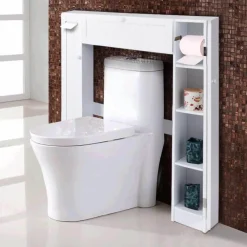 The Blissful Bath Badezimmer-Modernes Badezimmerregal - Weißer Aufbewahrungsschrank über der Toilette mit Klapptür