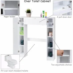 The Blissful Bath Badezimmer-Modernes Badezimmerregal - Weißer Aufbewahrungsschrank über der Toilette mit Klapptür