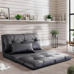 Cozy Living Möbel-Modernes, faltbares Freizeit-Schlafsofa aus PU-Leder mit 2 Kissen