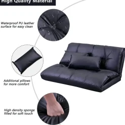 Cozy Living Möbel-Modernes, faltbares Freizeit-Schlafsofa aus PU-Leder mit 2 Kissen