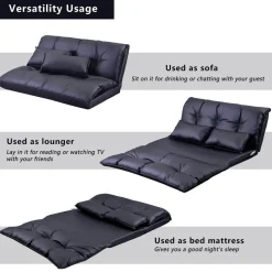 Cozy Living Möbel-Modernes, faltbares Freizeit-Schlafsofa aus PU-Leder mit 2 Kissen