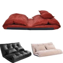 Cozy Living Möbel-Modernes, faltbares Freizeit-Schlafsofa aus PU-Leder mit 2 Kissen