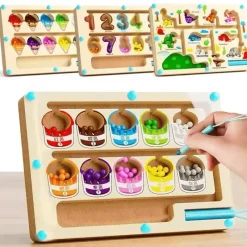 Toy World Babyspielzeug-Montessori Magnetisches Farbsortierlabyrinth – Pädagogisches Perlenspiel aus Holz