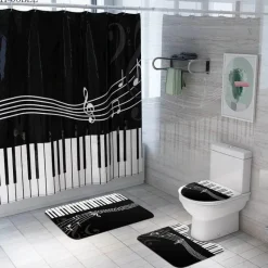 Aqua Essence Badezimmer-Mozart Duschvorhang-Set – Musikalisches Badezimmerdekor