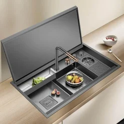 Space Savvy Küche & Esszimmer-Multifunktionaler Tassenspüler - Nanometer Black Flip Cover Großes Spülbeckenzubehör