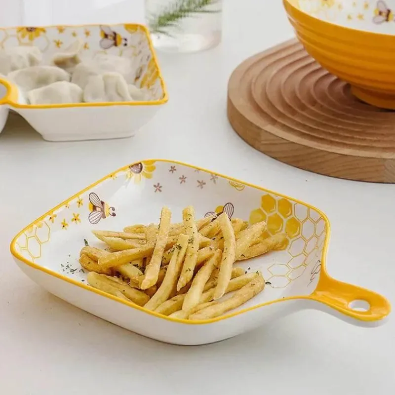 Tom Küche & Esszimmer-Multifunktionales Keramik-Backblech mit Griff - Little Bee Snack-Dessertteller