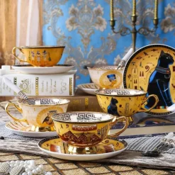 Feast u0026 Flair Küche & Esszimmer-Mysteriöses Ägypten-Teetassen-Set, Geschirrset aus Knochenporzellan, Küchenset