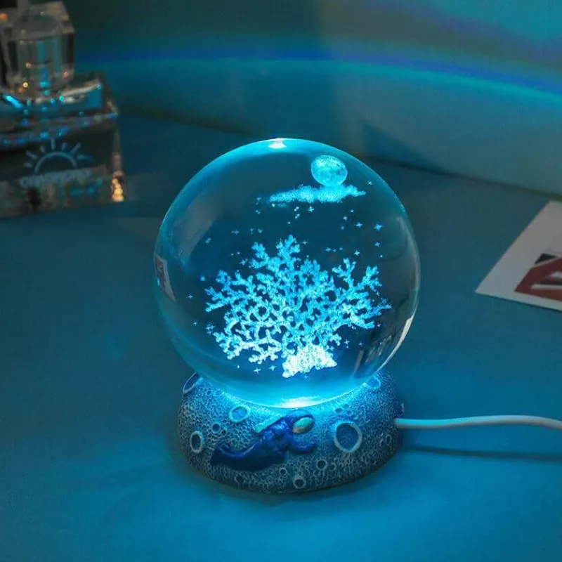 Bright Accents Beleuchtung-Nachtlicht mit Kristallkugel zum Thema Ozean - Dekorative Lampe der Unterwasserwelt