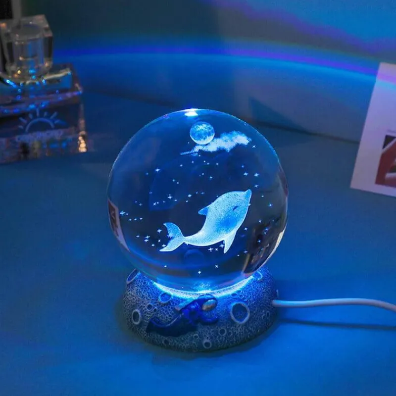 Bright Accents Beleuchtung-Nachtlicht mit Kristallkugel zum Thema Ozean - Dekorative Lampe der Unterwasserwelt
