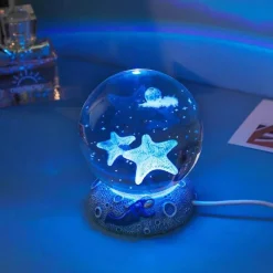 Bright Accents Beleuchtung-Nachtlicht mit Kristallkugel zum Thema Ozean - Dekorative Lampe der Unterwasserwelt