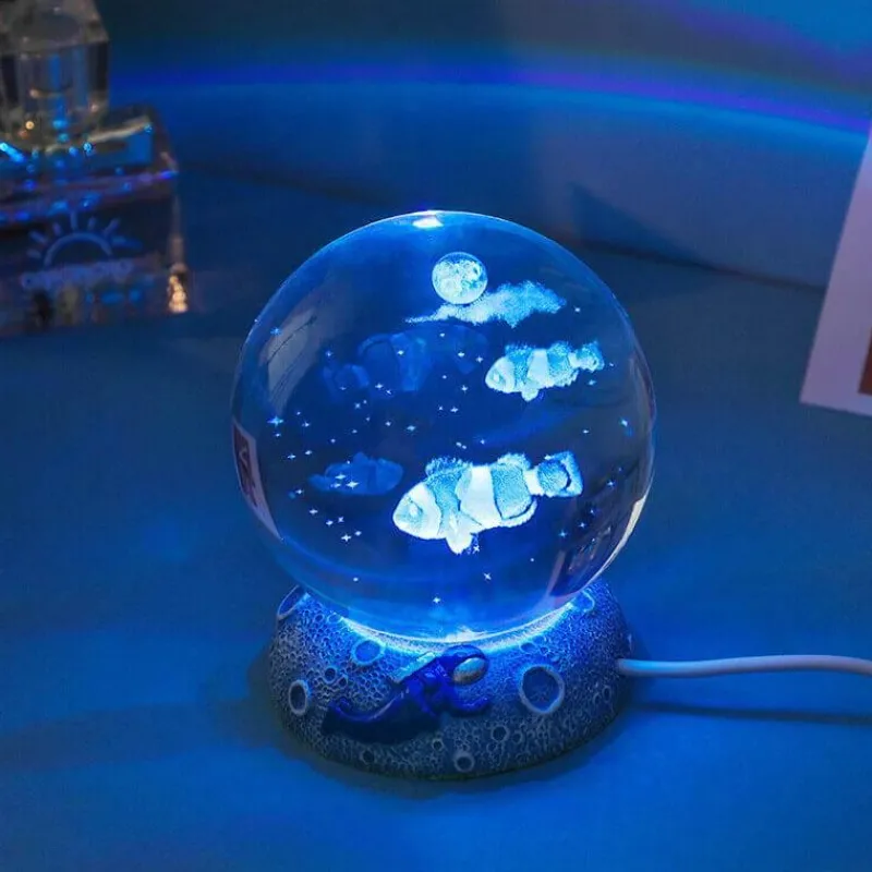 Bright Accents Beleuchtung-Nachtlicht mit Kristallkugel zum Thema Ozean - Dekorative Lampe der Unterwasserwelt