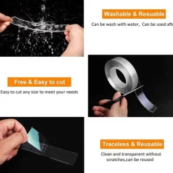 Cozy Living Heimwerkzeuge-Nano-Doppelklebeband – Ablösbarer Klebstoff für die Verwendung auf mehreren Oberflächen