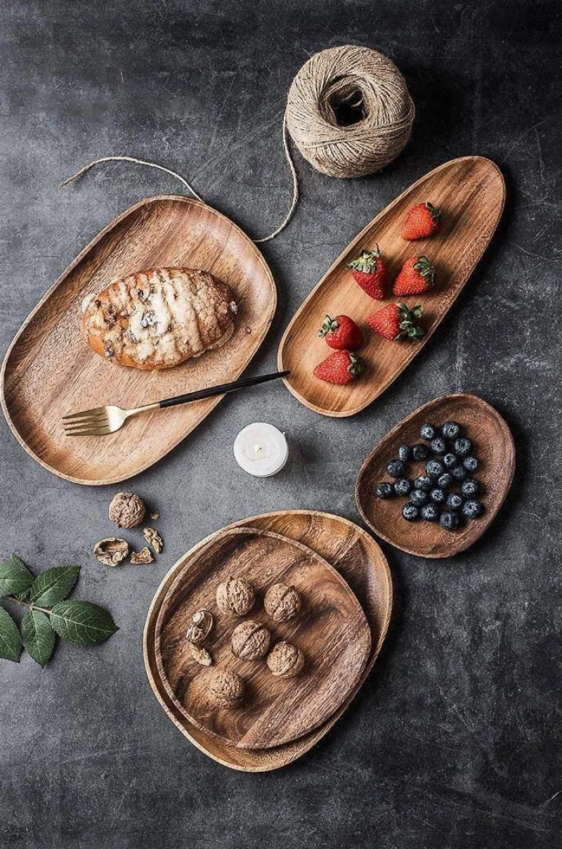 The Decor Haven Küche & Esszimmer-Naturholzteller - Unregelmäßiges Holzgeschirr