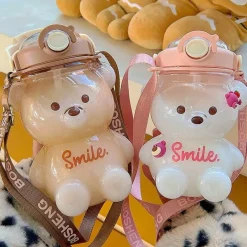 Wilderness Haven Outdoor-Artikel|Camping Im Freien-Niedliche Bären-Wasserflasche – Strohhalm inklusive Trinkflasche für Kinder