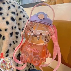 Wilderness Haven Outdoor-Artikel|Camping Im Freien-Niedliche Bären-Wasserflasche – Strohhalm inklusive Trinkflasche für Kinder