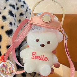 Wilderness Haven Outdoor-Artikel|Camping Im Freien-Niedliche Bären-Wasserflasche – Strohhalm inklusive Trinkflasche für Kinder