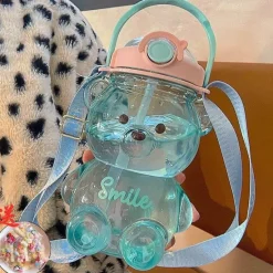 Wilderness Haven Outdoor-Artikel|Camping Im Freien-Niedliche Bären-Wasserflasche – Strohhalm inklusive Trinkflasche für Kinder