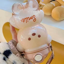 Wilderness Haven Outdoor-Artikel|Camping Im Freien-Niedliche Bären-Wasserflasche – Strohhalm inklusive Trinkflasche für Kinder