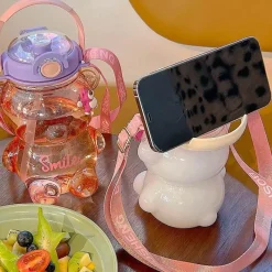 Wilderness Haven Outdoor-Artikel|Camping Im Freien-Niedliche Bären-Wasserflasche – Strohhalm inklusive Trinkflasche für Kinder