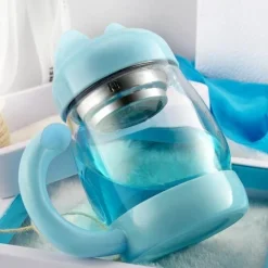 The Cozy Mug Küche & Esszimmer-Niedliche Katzen-Glastasse mit Teefilter – Trinkgeschirr für Katzenliebhaber