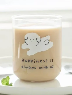 Plates u0026 More Küche & Esszimmer-Niedlicher Glasbecher mit Hundemotiv – hitzebeständiger Cartoon-Kaffee- und Saftbecher