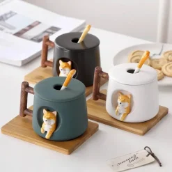 Plates u0026 More Küche & Esszimmer-Niedliches Keramikbecher-Set mit Deckellöffel für Paare – Kaffee- und Wassertassen