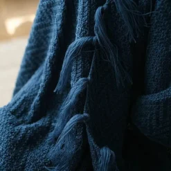 The Cushion Corner Bettzeug-Nordische gestrickte Decke blau Senf gelb Quaste Sofa Teppich Home Dekoration