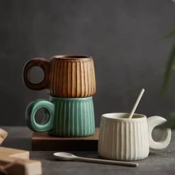 Tom Küche & Esszimmer-Nordische Keramiktasse mit Retro-Ringgriff, handgefertigte Kaffeetasse für gemütliche Schlucke