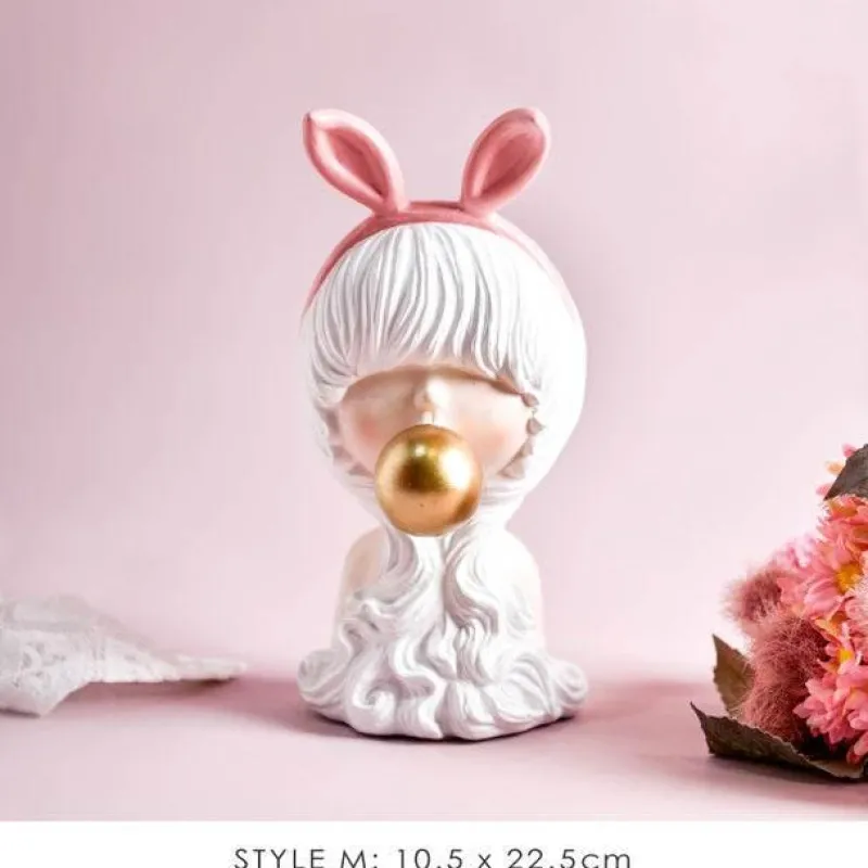 The Gilded Nest Wohndeko-Nordische Mädchen-Skulptur – Bubble Bow-Knot Home Decor Akzent