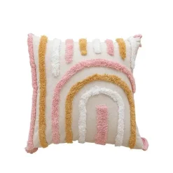 Pillow Haven Bettzeug|Wohndeko-Nordischer rosa geometrischer Kissenbezug - 45x45cm Baumwoll-Canvas-Tufted-Hülle