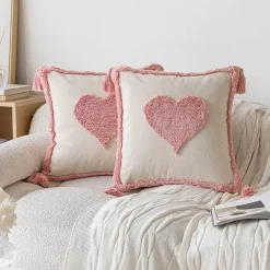 Pillow Haven Bettzeug|Wohndeko-Nordischer rosa geometrischer Kissenbezug - 45x45cm Baumwoll-Canvas-Tufted-Hülle
