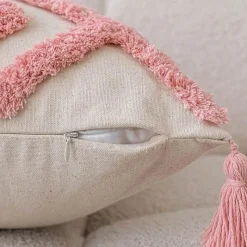 Pillow Haven Bettzeug|Wohndeko-Nordischer rosa geometrischer Kissenbezug - 45x45cm Baumwoll-Canvas-Tufted-Hülle