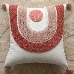 Pillow Haven Bettzeug|Wohndeko-Nordischer rosa geometrischer Kissenbezug - 45x45cm Baumwoll-Canvas-Tufted-Hülle