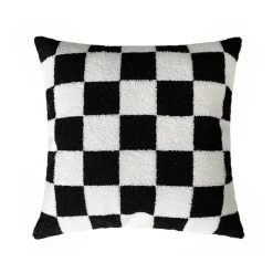The Cushion Corner Bettzeug-Nordischer Schachbrett-Kissenbezug - Schwarz-Weiß-Plüsch-Kissenbezug