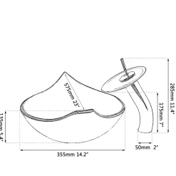 The Culinary Kit Küche & Esszimmer-Ovales Aufsatzwaschbecken aus gehärtetem Glas mit Wasserfall-Wasserhahn-Kombination