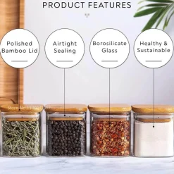 Plates u0026 More Küche & Esszimmer-5oz Vorratsgläser aus Glas mit Bambusdeckel für Tee- und Kaffeebohnen