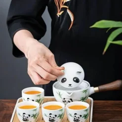 The Culinary Kit Camping Im Freien|Outdoor-Artikel-Panda Spin Rotierendes Teeservice – Teeparty-Spielset für Kinder