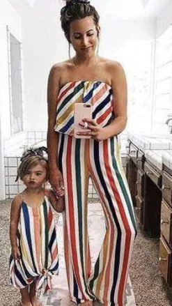 Damen The Decor Haven Babykleidung|Babykleidung-Passende trägerlose Outfits mit Regenbogenstreifen für Mutter und Tochter