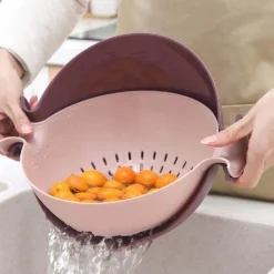 The Decor Haven Küche & Esszimmer-Pastellfarbene Doppel-Abtropfkorbschüssel – Küchensieb und Servierschale