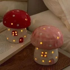 The Decor Haven Beleuchtung-Pilz Keramik Nachttischlampe - Verträumtes Nachtlicht