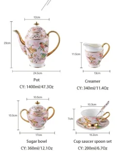 Feast u0026 Flair Küche & Esszimmer-Pink Bird Teeservice – Teekanne, Tassen und Krug aus Bone China