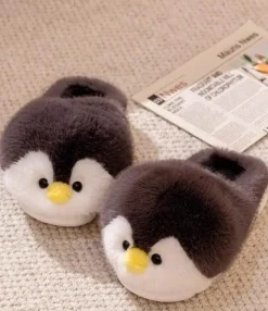 Damen Wilderness Haven Herrenschuhe|Damenschuhe-Plüsch-Hausschuhe „Happy Penguins“ – bequemes, gemütliches Schuhwerk