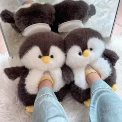 Damen Wilderness Haven Herrenschuhe|Damenschuhe-Plüsch-Hausschuhe „Happy Penguins“ – bequemes, gemütliches Schuhwerk