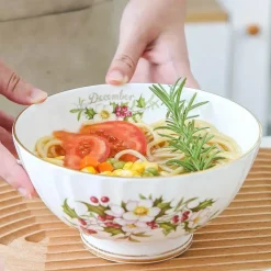 Feast u0026 Flair Küche & Esszimmer-Porzellanschüssel-Set mit Blumenmuster, Goldrand, Monatsthema, 4er-Set